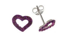 Purple Crystal Heart Earrings Sterling Silver 925 Hallmark Stud Ladies Studs