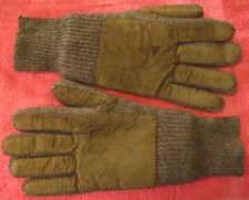 Vintage large military wool/cotton/leather winter gloves, brown