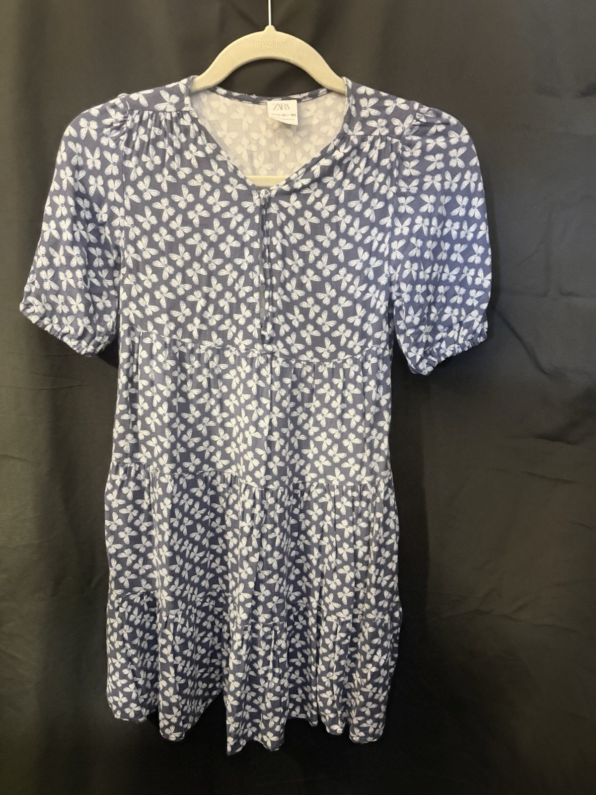 ZARA Girls 11–12 Short Sleeve Floral Dress • Blue Cottagecore Summer Cute