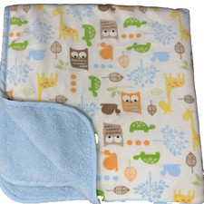 Chick Pea Blue Sherpa Giraffes Owls Turtles Snails Trees Leaves Baby Blanket
