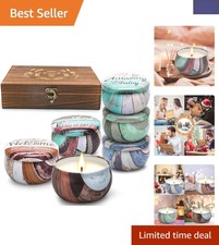 Luxury Scented Candle Set - Natural Soy Wax in Beautiful Wooden Box for Gifting