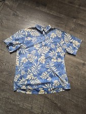 Bishop St aloha island hawaiian Floral Monstera Blue Print Pullover Shirt L