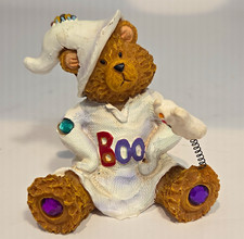 Hand Painted Resin Bear Figurine in White Ghost Costume  Boo  4in Small