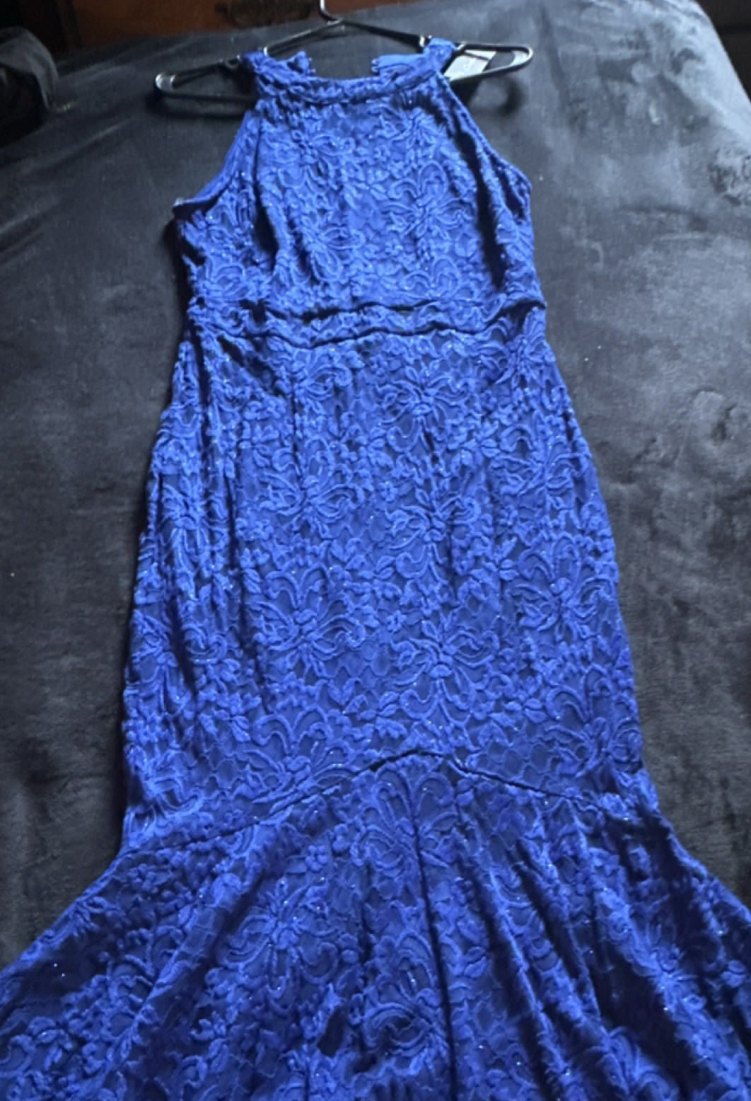 Candalite Lace Maxi Dress Key Hole Formal Gown Evening Party Navy Blue Medium