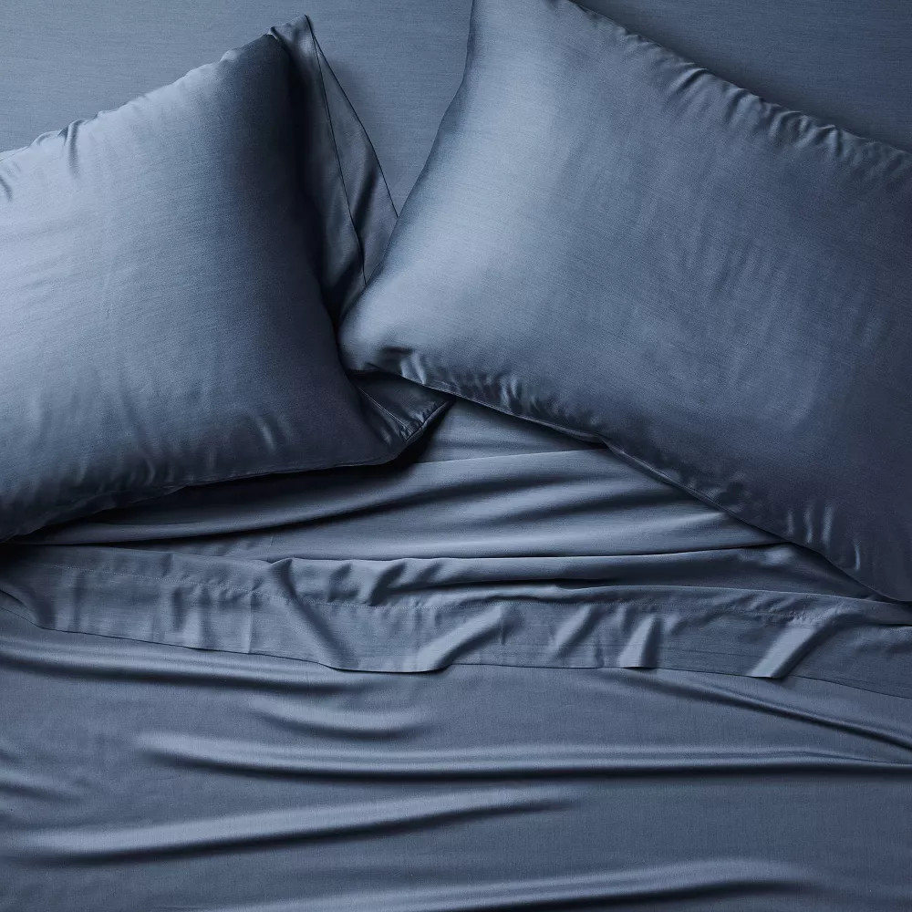 King 400 Thread Count Rayon from Bamboo Sheet Set Dark Mineral Blue 8790₽