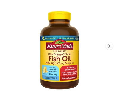 Nature Made Burp-Less Ultra Omega-3Fish Oil 1400mg Softgels, 130 ct