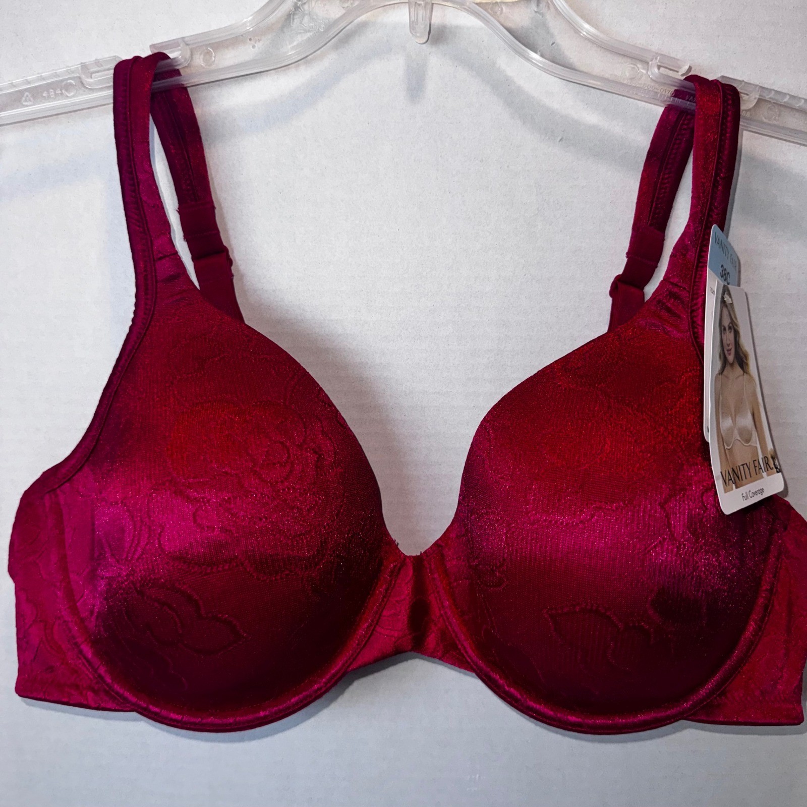 Vanity Fair Full Coverage Bra Women 38C Red/Wine 75297 Floral Jacquard Underwire