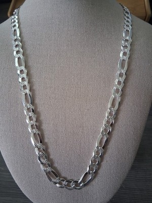 cadena stilo figaro plata 925 corte diamante 24'' larga 8.9mm anchor.