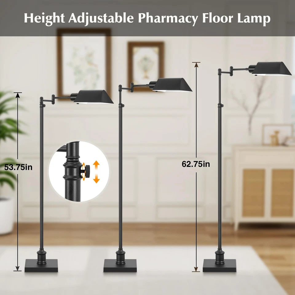 Traditional Height Adjustable Pharmacy Floor Lamp with 350° Swing Arm, 3 Colo... - Image 4 of 4