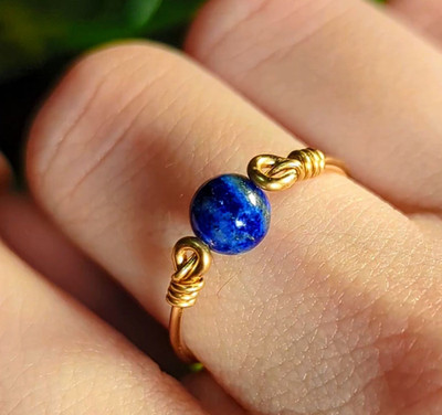 Handmade Lapis Lazuli ring on 14K gold-filled wire with verse card
