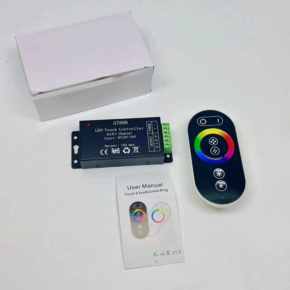 GT666 RGB LED Strip Lights Controller + Wireless RF Touch Remote DC 12V-24V 18A - Image 2 of 4