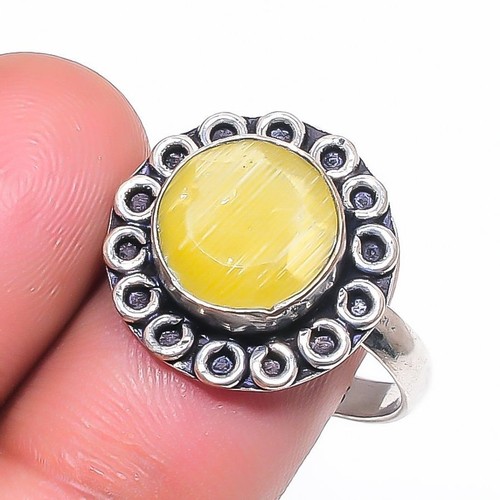 Faceted Yellow Monalisa Gemstone Handmade 925 Sterling Silver Jewelry Ring 8" s0