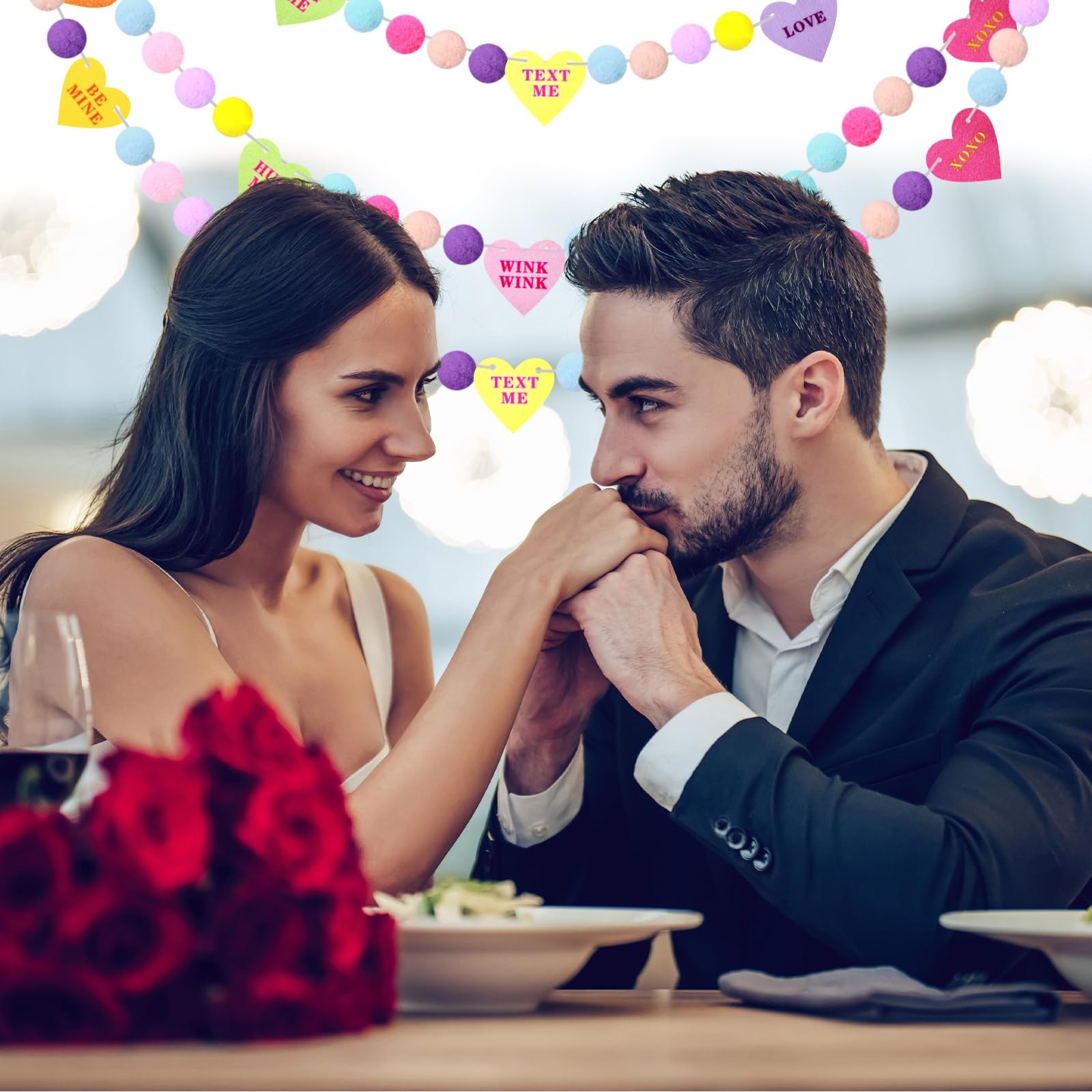 3 Pcs Valentines Day Conversation Heart Long Felt Garlands Ornaments Colorful... thumbnail 3