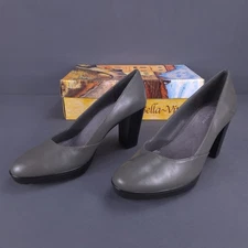 Bella Vita Womens Pumps Shoes Gray Gravel Leather Slip-on Platform Heel Zari 7M