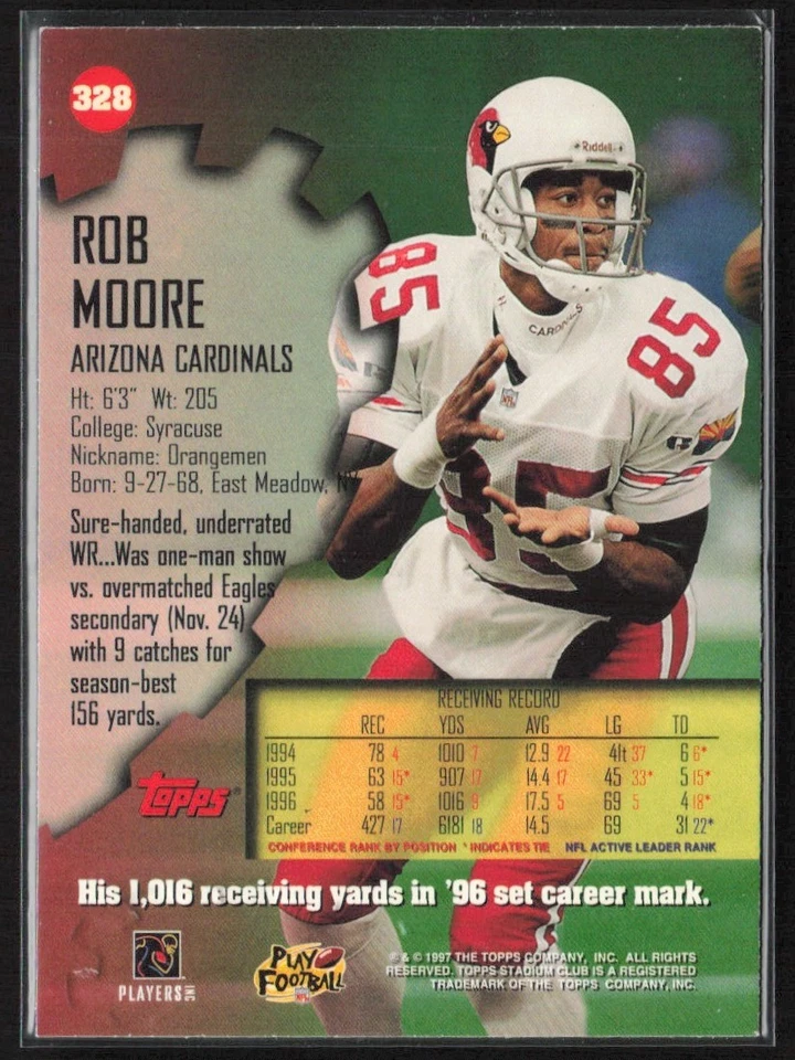 1997 Topps Stadium Club Rob Moore Arizona Cardinals #328 - Image 2 of 2
