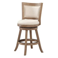 Bowery Hill 25.5" Contemporary Wood & Linen Counter Stool in Ivory/Driftwood