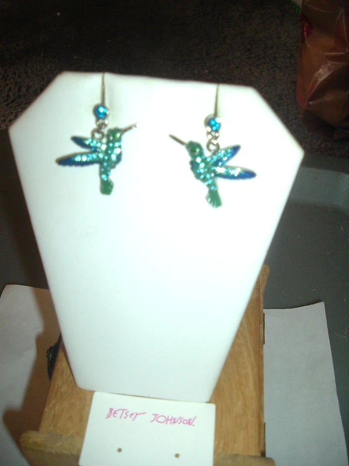DELICADOS PENDIENTES PERFORADOS COLIBRÍ COLGANTES CRISTALES AZULES AGUAMARINA Betsey Johnson Foto 4 de 4