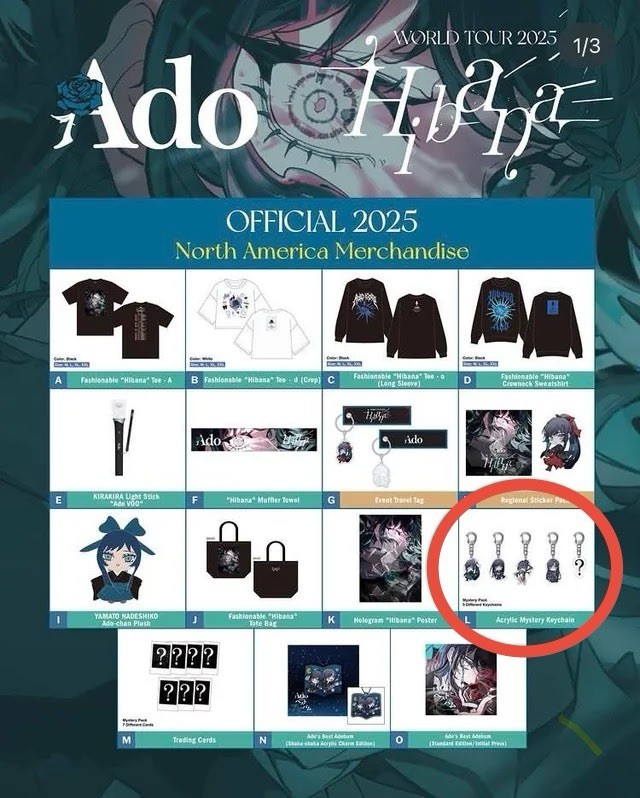 Ado World Tour 2025 Hibana Acrylic Mystery Keychain North