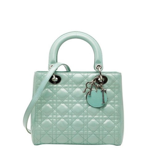 Christian Dior Cannage Lady Dior Medium Handbag 2-Way Mint Green Auth Good