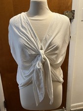 Zara Women's Basic Collection Short Sleeve Shirt Size S Tie Front White Pullover