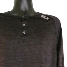 Fila Sport Long Sleeve Henley Shirt Athletic Activewear Black Top Mens Large
