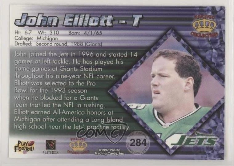 1997 Pacific Crown Collection John Elliott #284 - Image 2 of 2