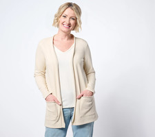 Belle Beach by Kim Gravel Seaside Sweats Rolled Edge Cardigan - Women's S - Sand