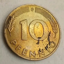 10 Pfennig 1975 D Germany Coin Bundesrepublik Deutchland Oak Munich Mint