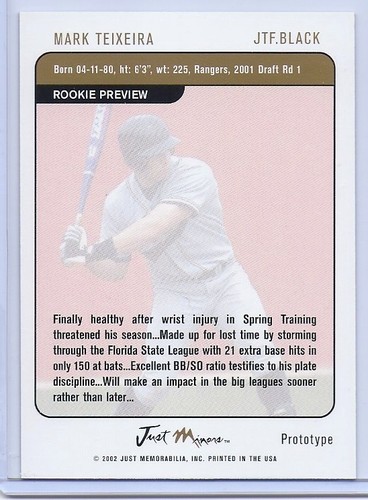 MARK TEIXEIRA "40 CARD LOT" 2002 JUST MINORS BLACK ROOKIE CARD! CLOSEOUT SALE! - Picture 2 of 2