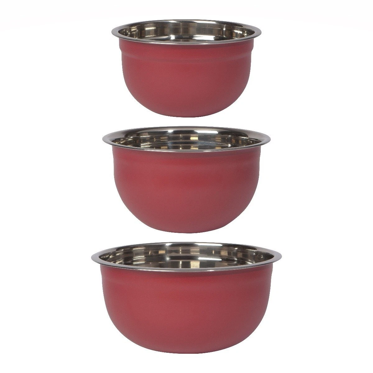 Now Designs Stainless Steel Mixing Bowls (Set of 3) | Matte Carmine