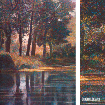30W''x40H'' SHADOW DANCE by MARCUS UZILEVSKY - POINTILLISM TREES CHOICES of CANVAS