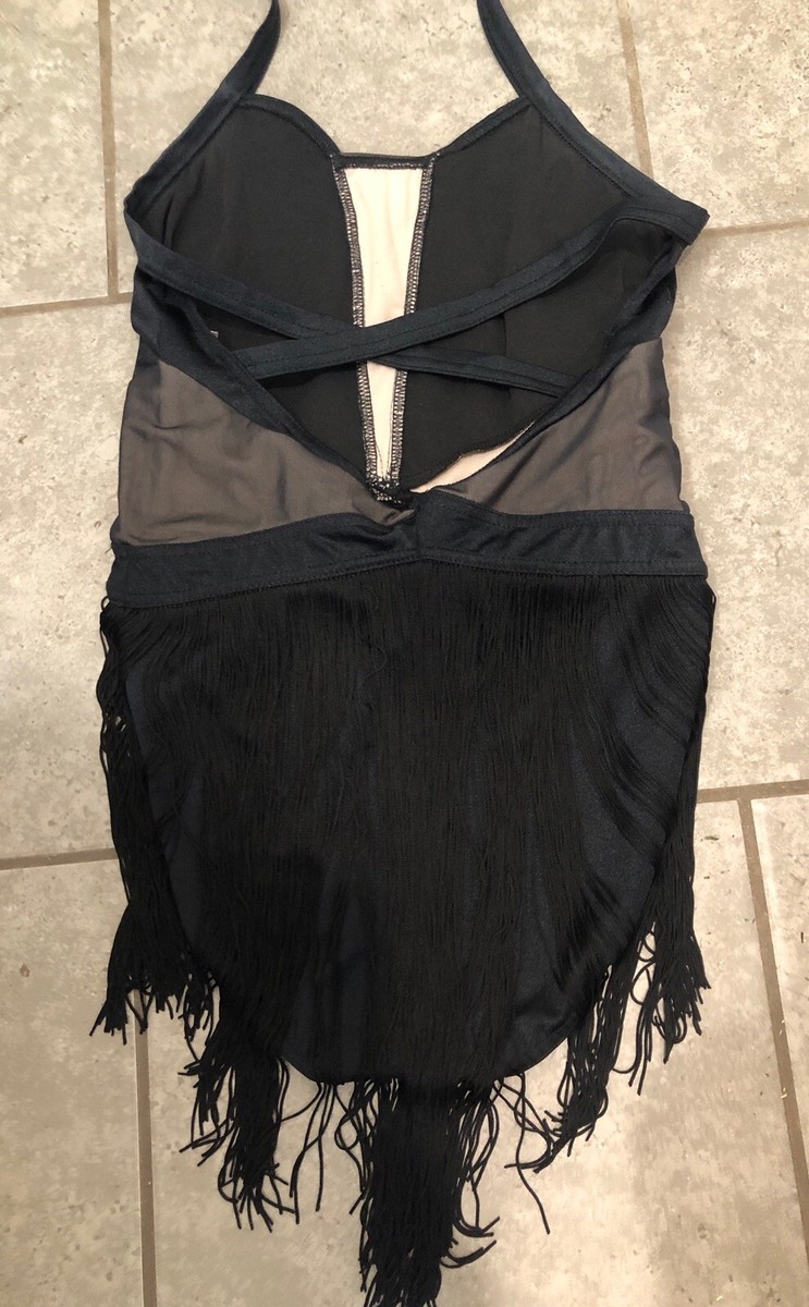 Weissman Balera dance costume black LUSTRE FRINGE HALTER DRESS D11359 MA  (A11) | eBay