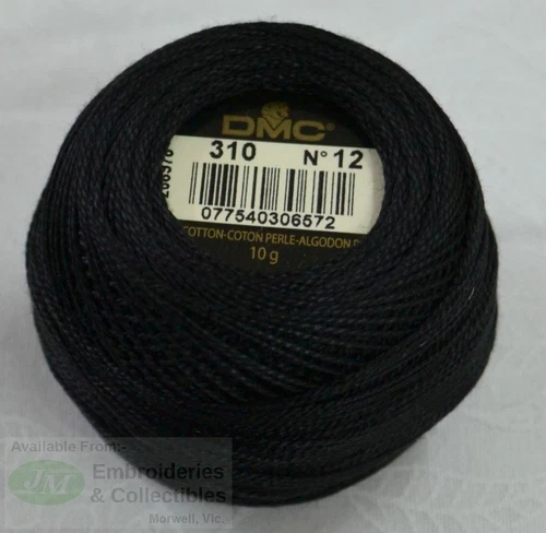 DMC Perle (Pearl) 12 Cotton 10g Ball 120m Colour 310 BLACK