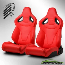 2x Red Universal PVC Reclinable C-Series Left/Right Sport Racing Seats W/Slider