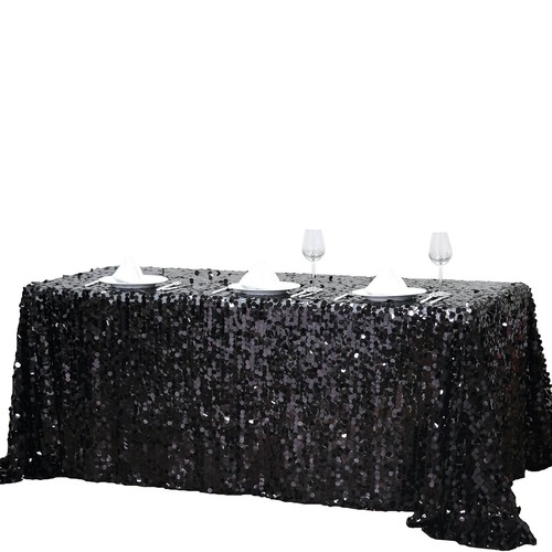 Black Rectangular 90x132" Large Payette Sequin Tablecloth Wedding Catering SALE - Picture 4 of 6
