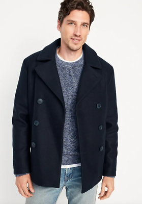 OLD NAVY New NWT Men's XL Navy Soft-Brushed Double-Breasted Peacoat Coat