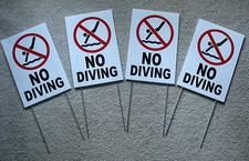  4 NO DIVING with Symbol 8" x12" Plastic Coroplast Signs with Stakes
