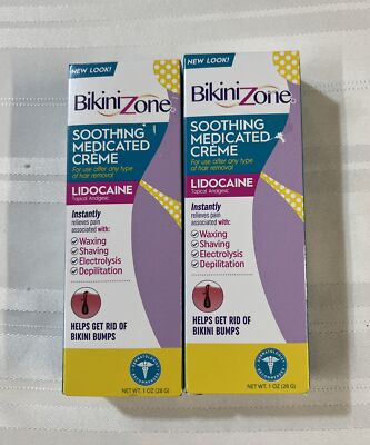 Lot Of 2 BikiniZone Soothing Medicated Creme Instantly Relieves Pain 1oz