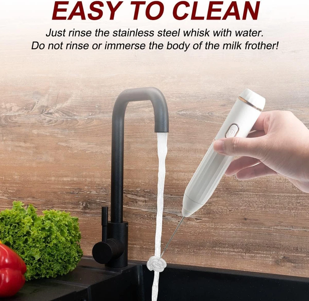 Milk Frother for Coffee Handheld Electric Rechargeable, Double Whisks 2 in 1 Han