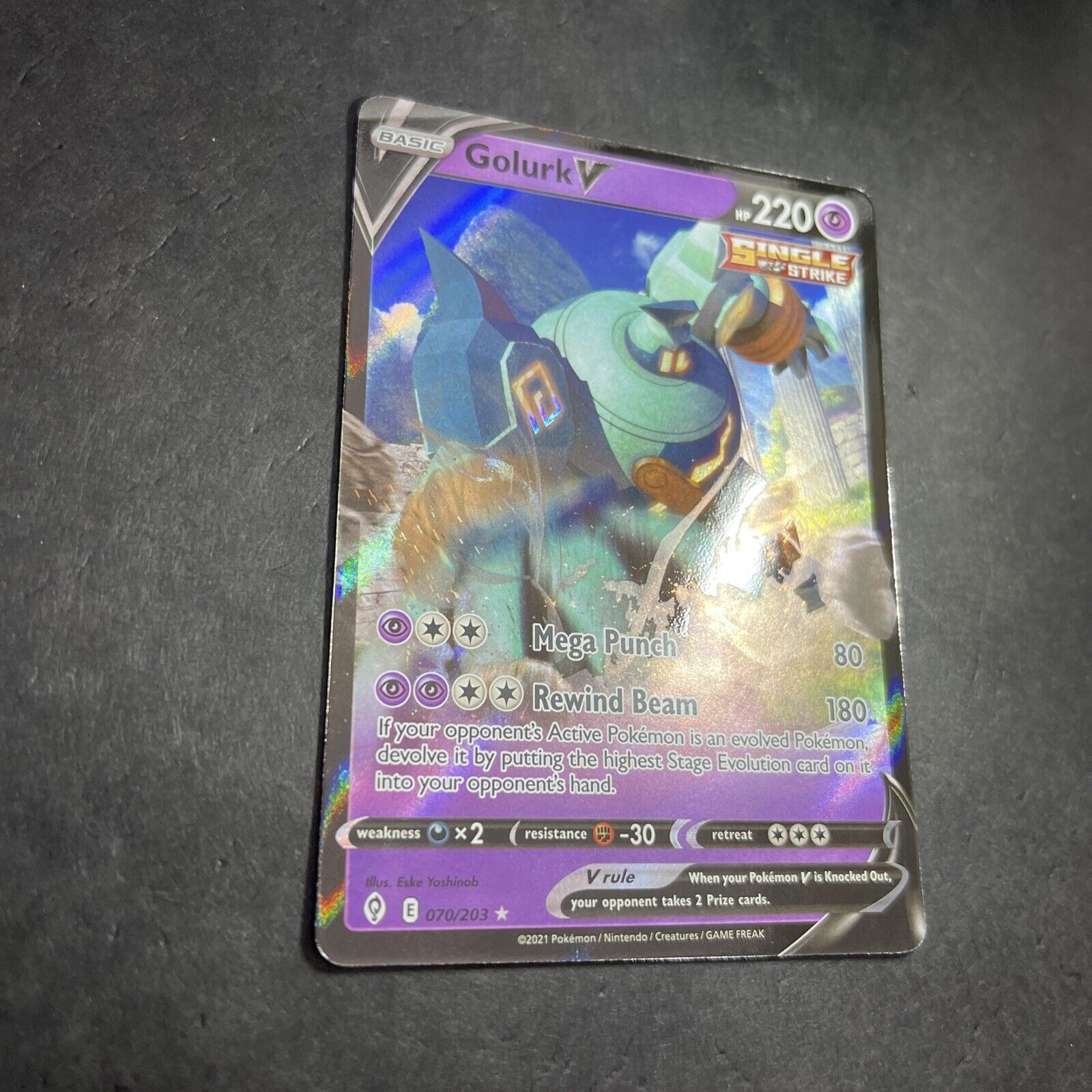 Pokemon TCG Evolving Skies Full Art Single Strike Golurk V 070/203 Ultra  Rare