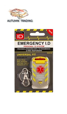 Vital ID Universal Fit Wasserdicht Notfall Identifikationsschild Schlüsselanhänger Sicherheit