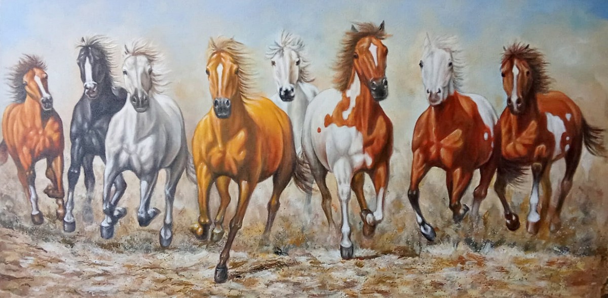8 Running Horses: Feng Shui Symbol of Success Painting | eBay