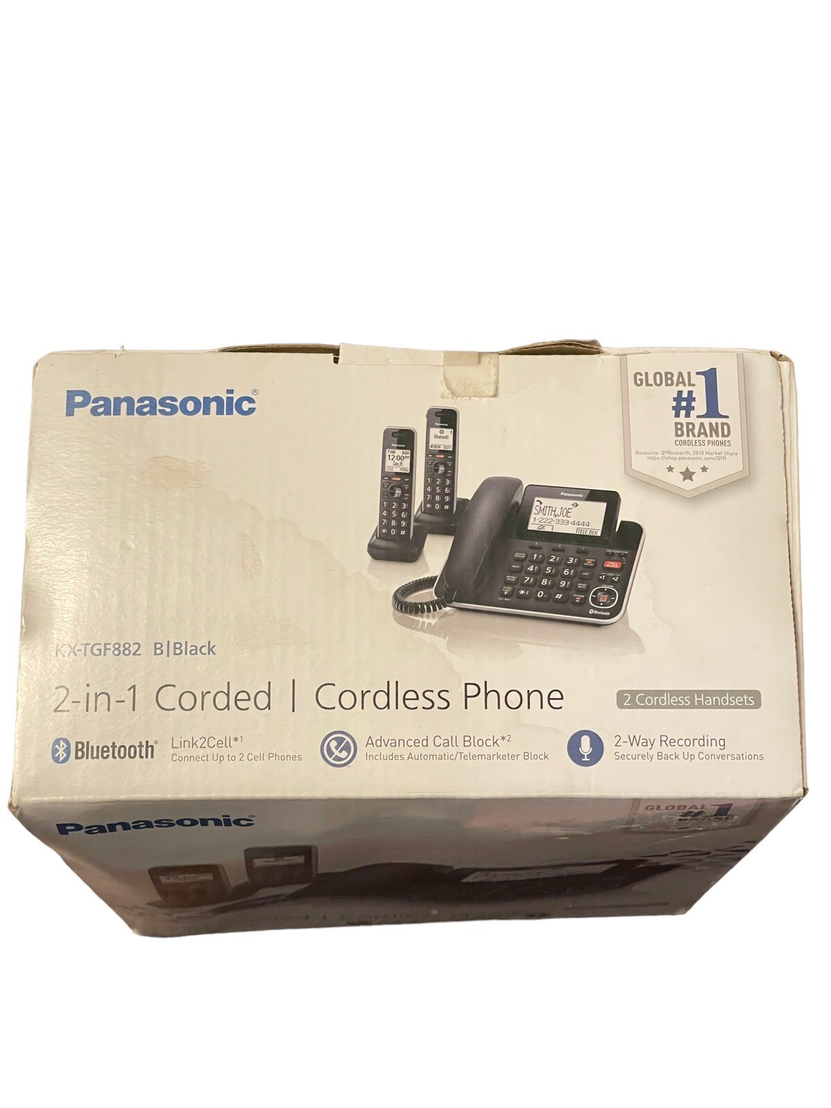 Panasonic KXTGF882B Link2Cell DECT 6.0 Expandable Corded/Cordless