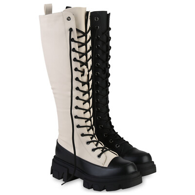 Damen Leicht Gefüttert Plateaustiefel Stiefel Profil-Sohle 839452 Schuhe 