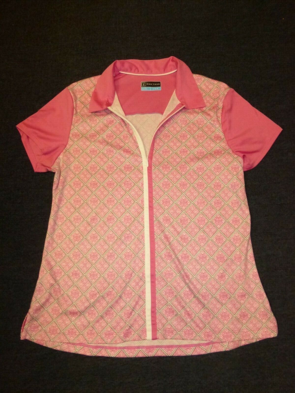 PGA Tour women's pink/gray/white print stretch short-sleeved gol