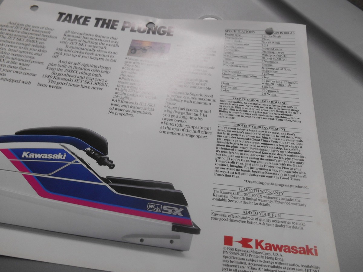Kawasaki Features & Specification Literature Brochure Chart 300SX