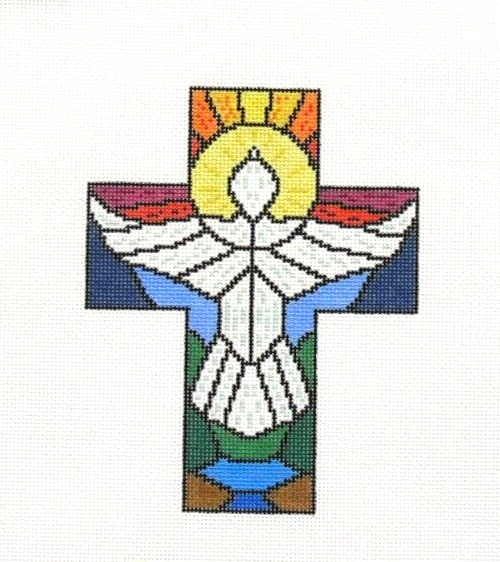 Susan Roberts Stained Glass Dove Cross Handpainted Needlepoint Canvas 5291