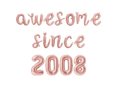 AWESOME SINCE 2008 Cursive Letter Balloon Banner - Birthday Party Decorations