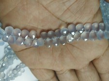 AAA NATURAL BLUE CHALCEDONY PEAR BRIOLETTE FACETED 5X7 MM BEADS 6" STRANDS