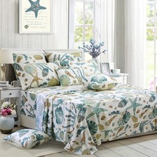 Ocean Style Sheet Set Beach Themed Unisex Bedding Sets Coastal White Bed Shee...
